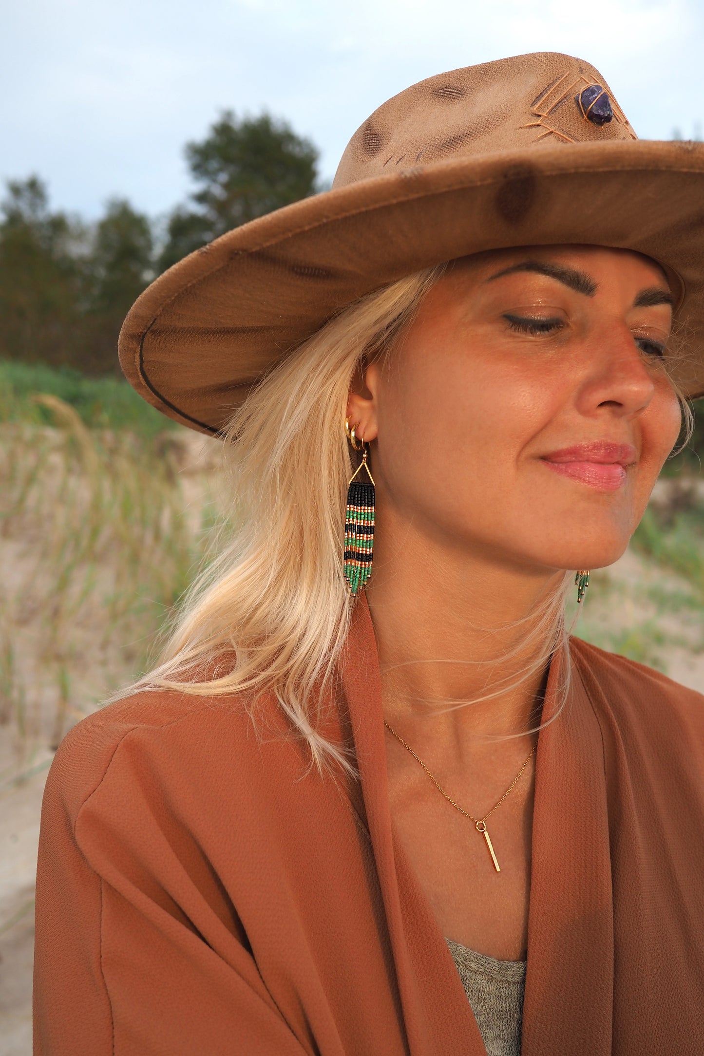 CAIRO NIGHT ~ juodi žali boho auskarai