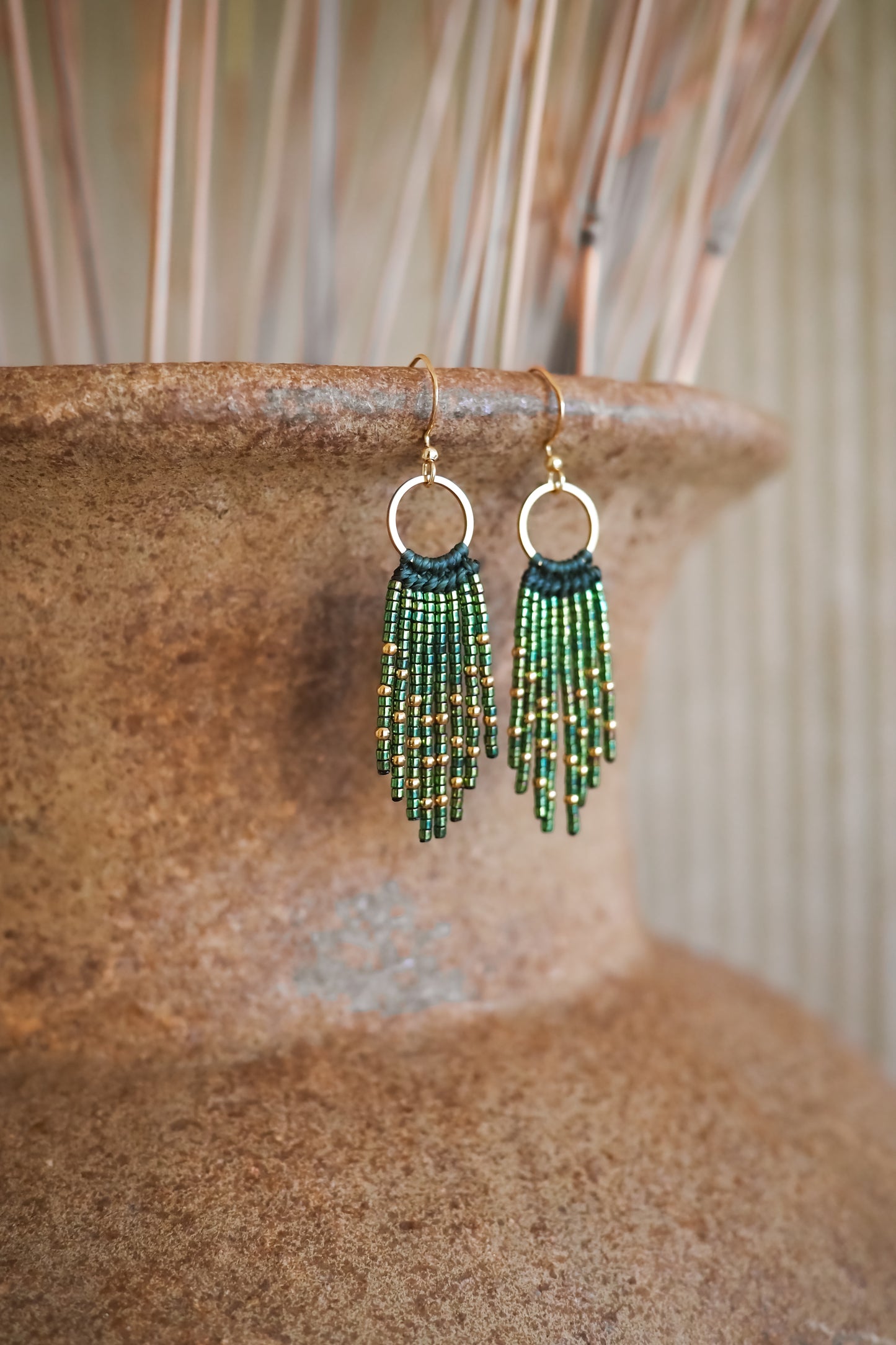 SECRET GARDEN ~ žali boho auskarai