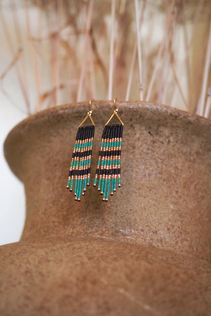 CAIRO NIGHT ~ juodi žali boho auskarai