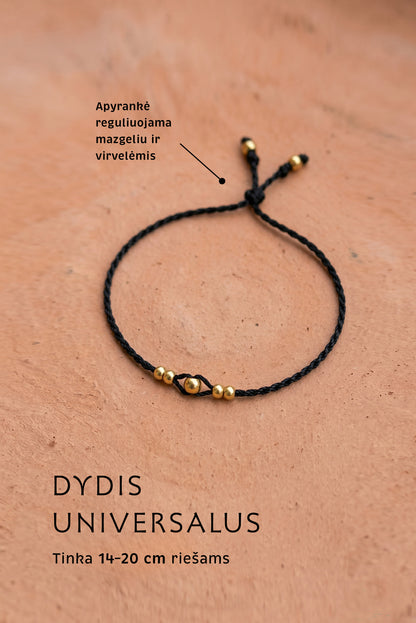 Plonos apyrankes. Juodo siulo virvele. Auksines detales su reguliuojama virvele.